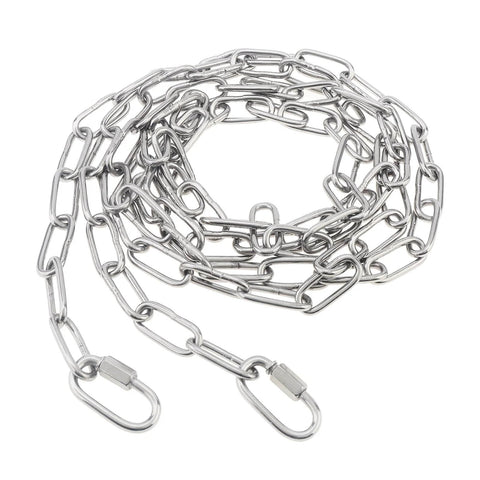 1/8" 6.5Ft Stainless Steel Link Chain, 3mm Heavy Duty Dog Chain 304 Steel 75 LBS Load Bearing with 2 Locking Snap Hooks for Chandelier