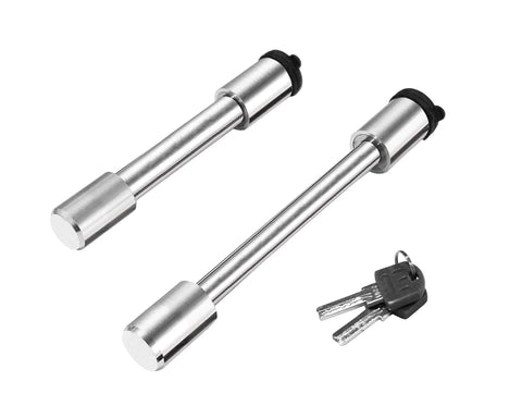 Stainless Steel Locking Hitch Pin Set For 50246 Aluminum Adjustable Ball Mount, featuring five eighths inch and one half inch pins and keys
