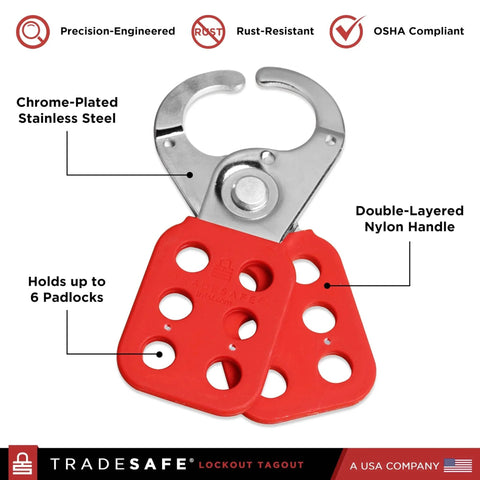 Stainless Steel Lockout Hasp With Nylon Handle For Group Lockout LOTO Tamper Proof And Impact Resistant 1 Inch Jaw