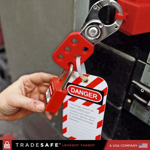 Stainless Steel Lockout Hasp With Nylon Handle For Group Lockout LOTO Tamper Proof And Impact Resistant 1 Inch Jaw in use