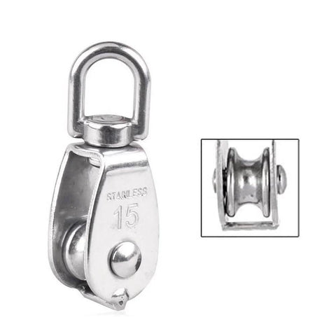 4-Pack Stainless Steel Wire Rope Crane Pulley Block M15 Crane Rotary Hook Single Pulley Block Suspension Line Traction Wheel