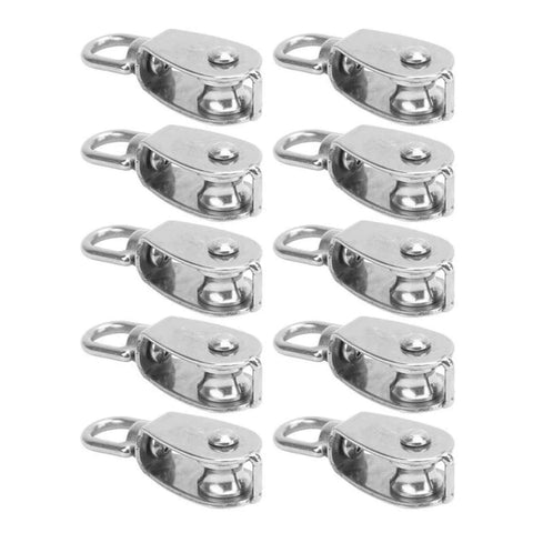 10Pcs M15 Pulley Block 304 Stainless Steel Heavy Duty Traction Wheel Single/Double Wheel Lifting Rope Block(Single) set