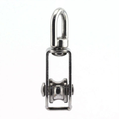 Front view of 2-Pack M15 Single Pulley Block Stainless Steel Heavy Duty Hardware Single Wheel Swivel Rigging Lifting Wheel