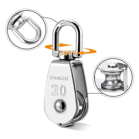 Pulley System Set, M20 Crane Pulleys for Lifting with Rope, 304 Stainless Steel Block and Tackle Pulley System showing close-up.