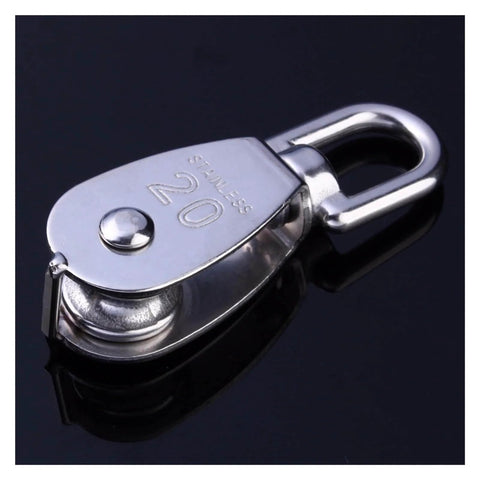 Stainless Steel M20 Pulley Steel Wire Pulley Single Wheel Swivel Lifting Rope Pulley Block for Wire Rope on black background