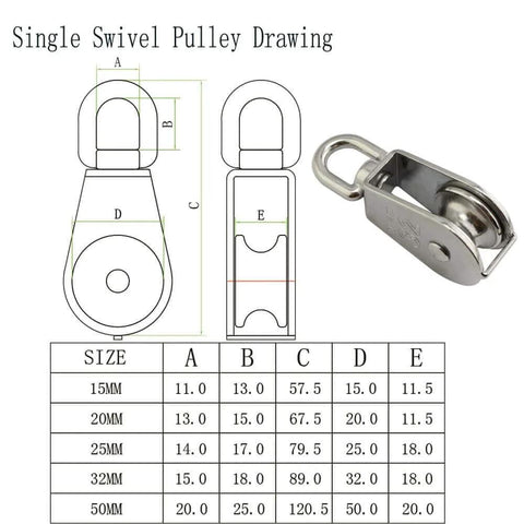 Single Swivel Pulley Drawing and Stainless Steel M32 Pulley Steel Wire Pulley Single Wheel Swivel Lifting Pulley Single Sheave Block For Wire Rope Wheel 2pcs