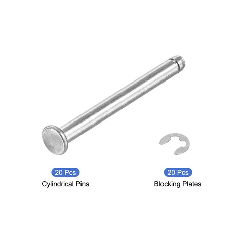 M4x40mm 304 Stainless Steel Cylindrical Shaft Snap Ring Locating Pin With Flat Head Grooved Hinge Cylinder Position Pin And E Clip Retaining Ring Silver 20 Pack.