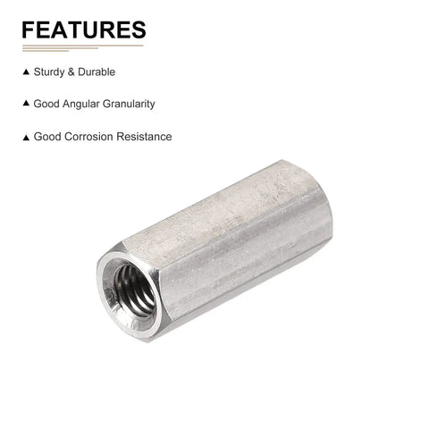 M5 Hex Standoff Spacer Nuts 20mm Length, 8mm Hex Width, Stainless Steel, shown with durable features, 6 pack
