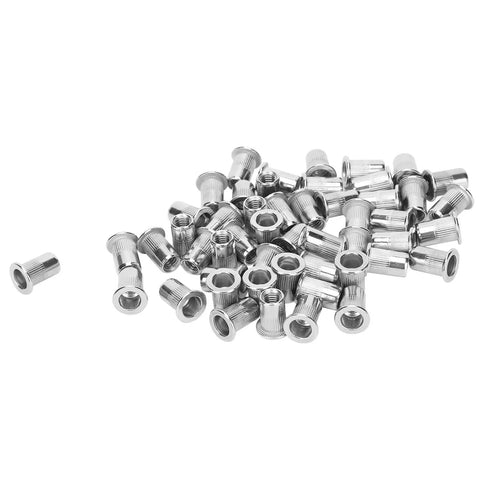 50 Piece Blind Riveting Nuts Set Stainless Steel M6 Threaded Inserts Ribbed Nutserts With Back Flange For Secure Fastening In Metal And Plastic