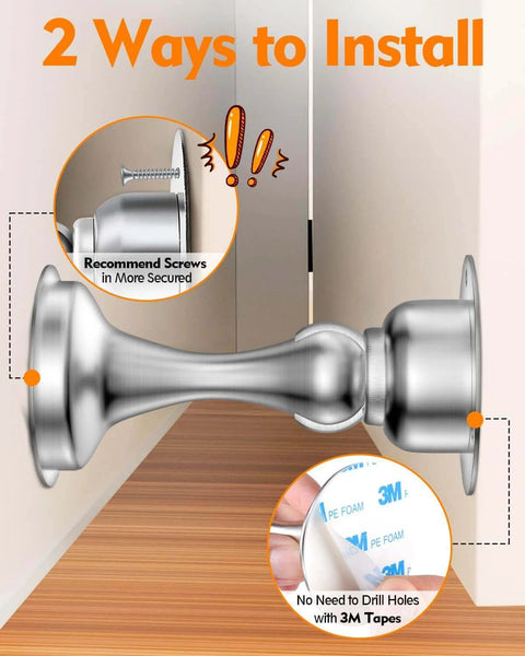 Image showing 2-Pack Door Stoppers Magnetic Door Catch, Stainless Steel Magnetic Door Stop 2 Pack, with adhesive and screw installation
