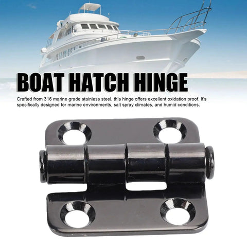 Front view of AKLOSIPY stainless steel butt hinge, 316 marine grade, 38mm x 38mm, black finish with four screw holes