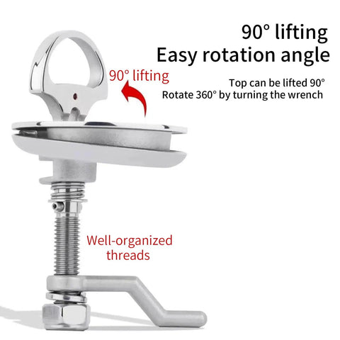 Side view of 2 Inch Stainless Steel Marine Cam Latch For Boat Hatch Lock, showing 90-degree lifting and rotation, corrosion-resistant 316 stainless steel construction for harsh marine environments.