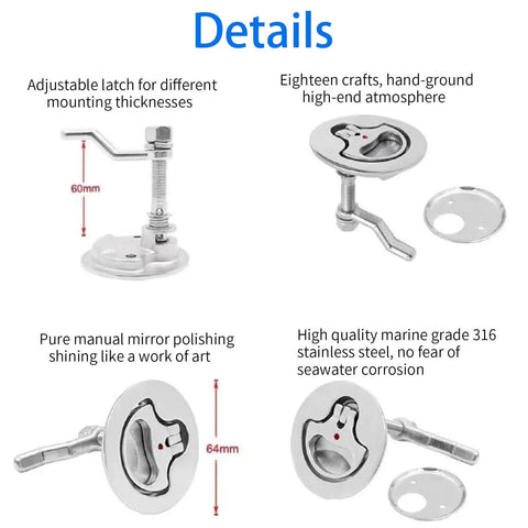 Details of 2 Inch Stainless Steel Marine Cam Latch For Boat Hatch Lock Recessed Pull Handle Mounting Hole Lift Slam, corrosion-resistant