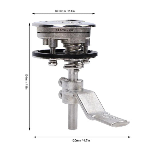 Front view of stainless steel marine flush floor lock with spring-loaded cam latch.