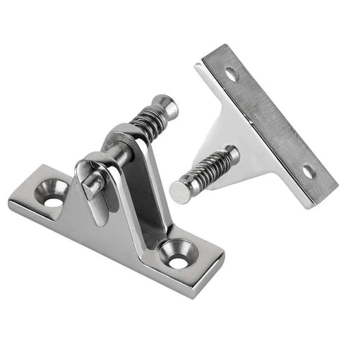 Front-angled view: pair of stainless steel quick-release boat deck hatch hinge pins, 60mm length