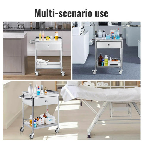 Heavy Duty Stainless Steel Medical Cart With Drawer For Lab And Clinic Use in kitchen, lab, and salon settings