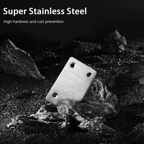 12 Pcs Mending Plate, 2.37 x 1.5 inch Stainless Steel Flat Plates with Holes, Straight Metal Mounting Braces Brackets Kit. Image of one plate on rocks.