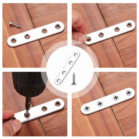 Mending Plates Flat Brackets, 12 Pcs Stainless Steel Straight Brace Brackets, Corner Fixing Joining Plates for Furniture with 48 Screws