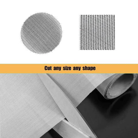 120 Mesh 304 Stainless Steel Wire Mesh Screen For DIY Projects And Filtration, cut into circular and square shapes, roll view