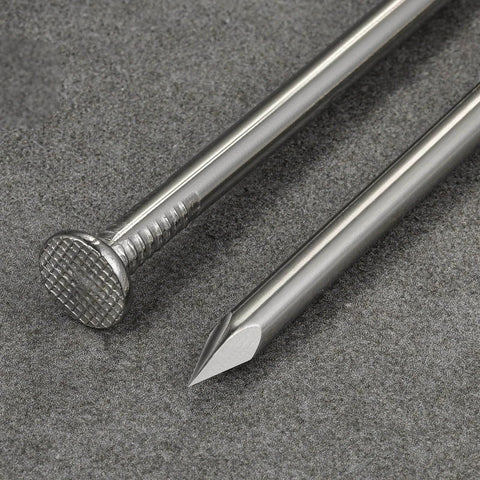 Close-up of 430 Pcs Stainless Steel 304 Nails Kit for Outdoor and Indoor Use with mixed lengths from five eighths inch to two inches