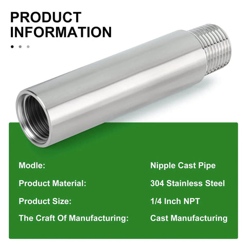 Two Pack Stainless Steel Pipe Fittings 1/4 Inch NPT Male To 1/4 Inch NPT Female Threaded Nipple Cast Pipe 4 Inch Length 304