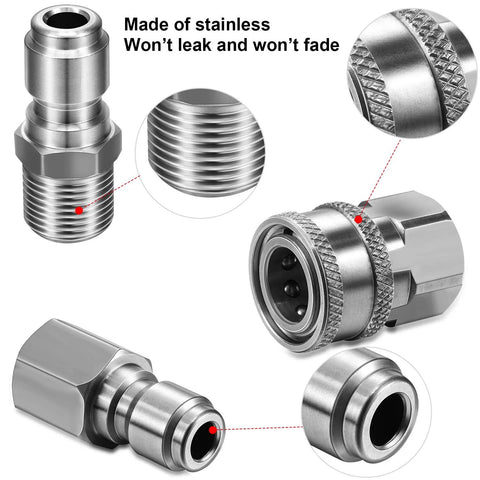 Hotop 3/8 in NPT stainless steel quick connector kit for pressure washers with male and female adapters and 2-pack nipples