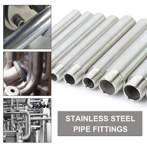2 Pcs Stainless Steel Pipe Fittings Half Inch NPT Male To Half Inch NPT Female Threaded 2 Inch Nipple Cast Pipe 304 Stainless Steel