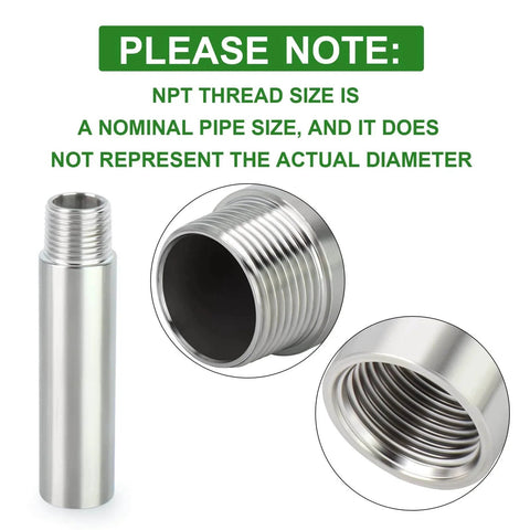 Two Pack Stainless Steel Pipe Fittings 1/4 Inch NPT Male To 1/4 Inch NPT Female Threaded Nipple Cast Pipe 4 Inch Length 304 Stainless Steel