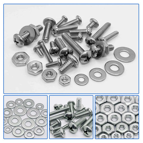 1110 Pcs Stainless Steel Nuts and Bolts Assortment Kit with #4 40 #6 32 #8 32 #10 24 assorted screws and washers.