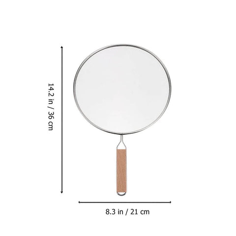 1pc Stainless Steel Explosion-proof Oil Screen Cover Cooking Oil Filter Strainer Pan Cover with wood handle, 14.2 in/36 cm diameter