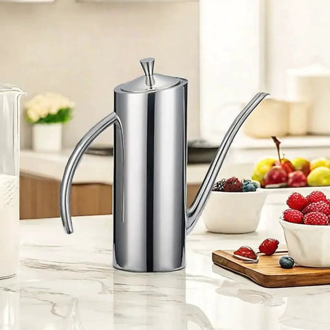 Premium Stainless Steel Olive Oil Dispenser For Precision Pouring And Pro Grade Kitchen Style Leakproof Cruet With Ergonomic One Piece Body Long Narrow Spout And Arc Handle 24 Ounce 700 Milliliters SUS304 18 10 Construction By KSENDALO