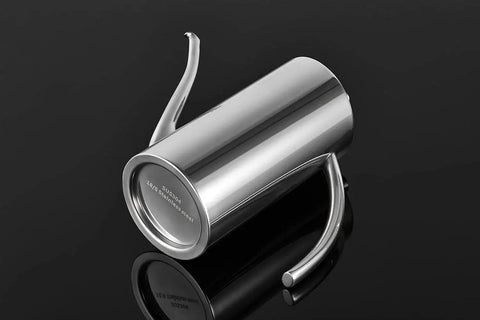 Premium Stainless Steel Olive Oil Dispenser For Precision Pouring And Pro Grade Kitchen Style Leakproof Cruet With Ergonomic One Piece Body Long Narrow Spout And Arc Handle 24 Ounce 700 Milliliters SUS304 18 10 Construction By KSENDALO, side view