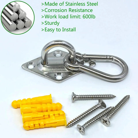 Eight Pcs 304 Stainless Steel Pad Eye Hooks And Eight Pcs Snap Hooks Set with visible screws and installation anchors