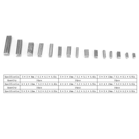 140 Piece Parallel Drive Shaft Key Set with Round Ended Keys, Stainless Steel Keystock, SAE Passfeder Key Assortment