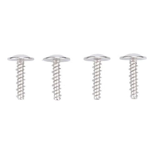 Four stainless steel flat-head screws for boat hardware.