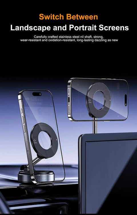 360° vacuum suction car phone mount with magnetic holder, black metal, Amazon universal phone stand for iPhone and Android
