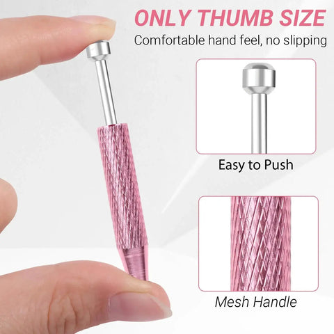 4 Claw Stainless Steel Piercing Ball Grabber Tool for Jewelry Repair displayed with pink mesh handle and easy push tip