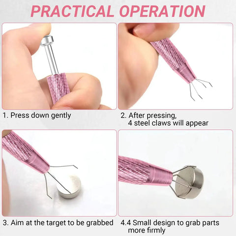 4 Claw Stainless Steel Piercing Ball Grabber Tool for Jewelry Repair step-by-step operation guide with claws engaged