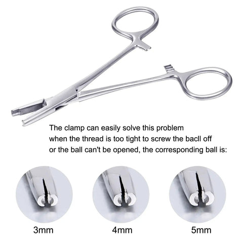 4mm Jaw Piercing Ball Removal Tool Stainless Steel Dermal Anchor Forceps with multiple ball sizes