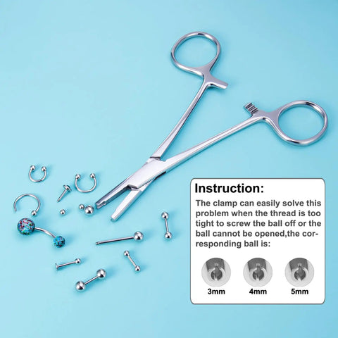 3mm Piercing Ball Removal Tool Stainless Steel Dermal Anchor Forceps with jewelry and size chart