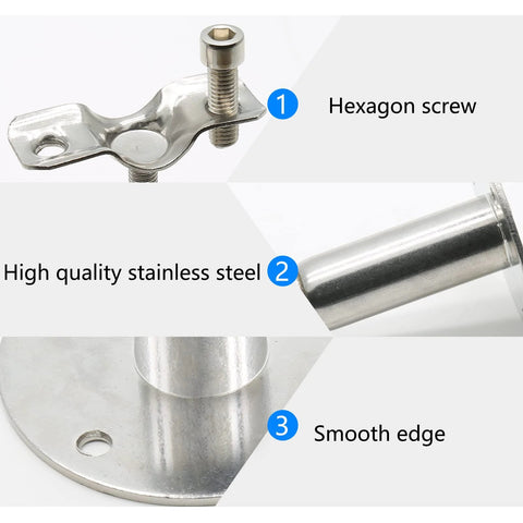 Two-piece stainless steel pipe ceiling mount brackets for 19mm pipe with screws