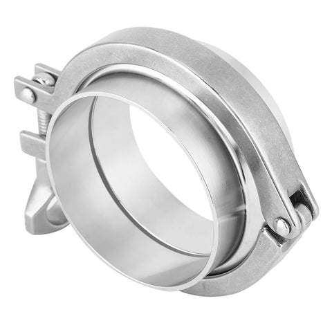 Stainless Steel Pipe Clamp Kit, 3 Inch 76mm Sanitary Clamp With Ferrule Union, visible on a white background, close-up view