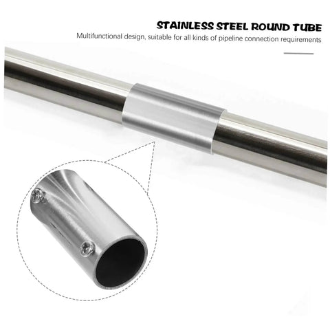 Stainless Steel Straight Pipe Fittings Connectors For Round Tubes Two Way Handrail Railing Connectors with close-up view.