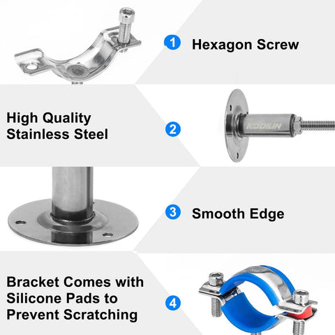 Kodilin 4PCS stainless steel wall/ceiling pipe supports; for 3/4 in OD pipes, 100+100mm height, silicone pads