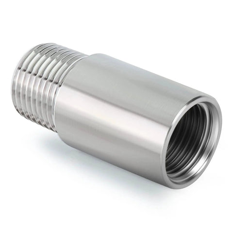 Close-up of 2 Pcs Stainless Steel Pipe Fittings Half Inch NPT Male To Half Inch NPT Female Threaded 2 Inch Nipple