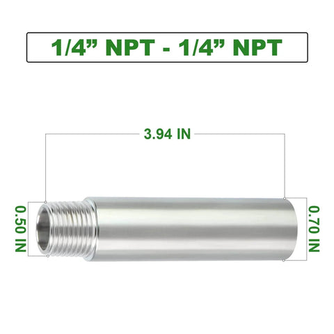 Two Pack Stainless Steel Pipe Fittings 1/4 Inch NPT Male To 1/4 Inch NPT Female Threaded Nipple Cast Pipe 4 Inch Length 304