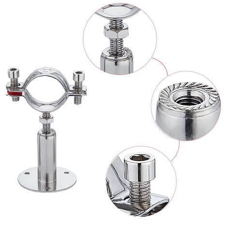 RITUIPIO 2pcs wall and ceiling pipe supports, 304 stainless steel, chrome finish, adjustable height 30–60mm, fits 15–19mm pipes