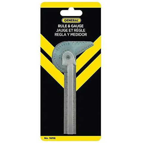 Compact stainless steel 6 in 1 pocket ruler and gauge combines drill point gauge, bevel protractor, center finder, and divider