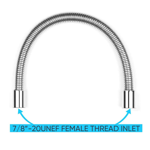 Stainless Steel Flexible Metal Hose 18.5 Inch For Commercial Pre Rinse Kitchen Sink Faucets Replacement With Seven Eighths Inch UNEF Female Thread Inlet