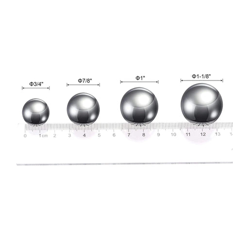 G100 1 Inch 304 Stainless Steel Precision Balls For Keychains And Bearings DIY Projects Corrosion Resistant High Strength Ball Bearings For Industrial Equipment By uxcell shown on a ruler with other sizes